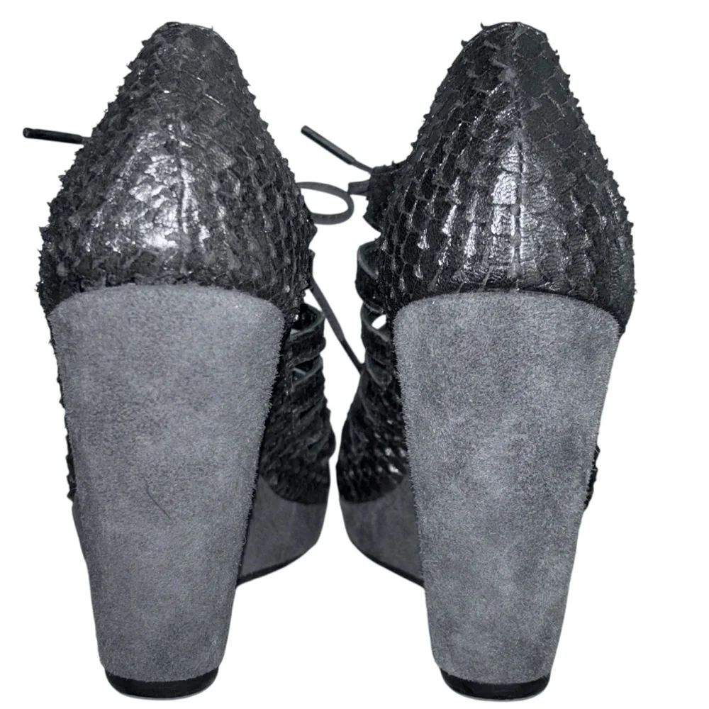 Johnston Murphy Maddie Caged Wedge Platform Sandals Pewter Leather